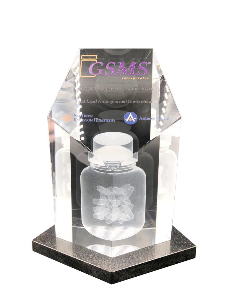 Trofeos corporativos en 3D - Frasco de Pastillas