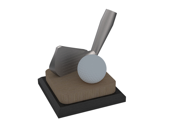 Trofeo palo de golf y pelota en base